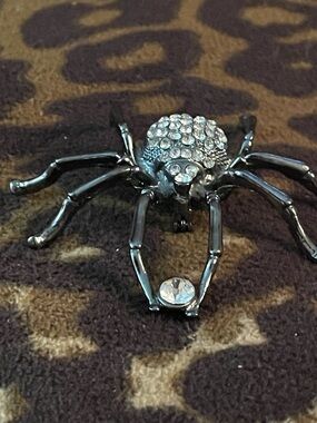 Crystal Spider Brooch - Gunmetal with Clear Crystals